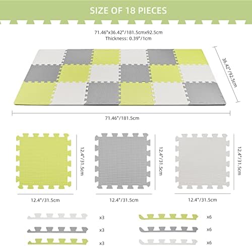 LIVINGbasics Baby Play Mat, 18 pcs Puzzle EVA Foam Exercise Play Mat 1.62 Sqm Coverage Interlocking Floor Tiles, Portable Crawling Floor Mats for Kids Toddler, Green, grey, light grey 3 4117pT4QLJL. AC