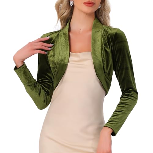 Image of Allegra K Women's Long Sleeve Velvet Shrug Cocktail Party Open Front Cropped Bolero Cardigan Top