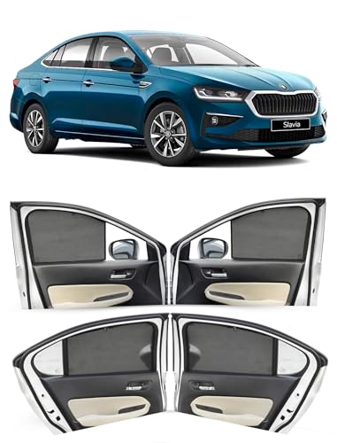 Image of Autofact Car Sunshades for Skoda Slavia, UV Protection, Useful Car Accessories, Custom fit Sun Shades for Side Windows, Set of 4