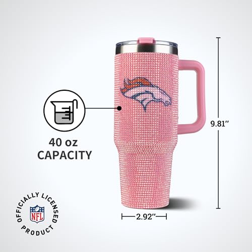 Image of The Memory Company Officially Licensed 40oz Pink Bling Game Day Tumbler, Denver Broncos
