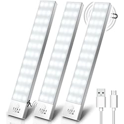 Lampara Para Baño Con Sensor De Movimiento Luz LED Armario Luces con Sensor de Movimiento Blanco Natural 4 Modos luz del gabinete Adhesiva Magnética USB Recargable 1000mAh Luz Nocturna Lámpara para Sótano, Baño,Mesa de cosmética-3 Piezas