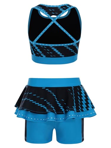 Kids Girls Sports Set Sleeveless Cross Back Crop Top & Athletic Skirt Shorts for Gymnastics Yoga4