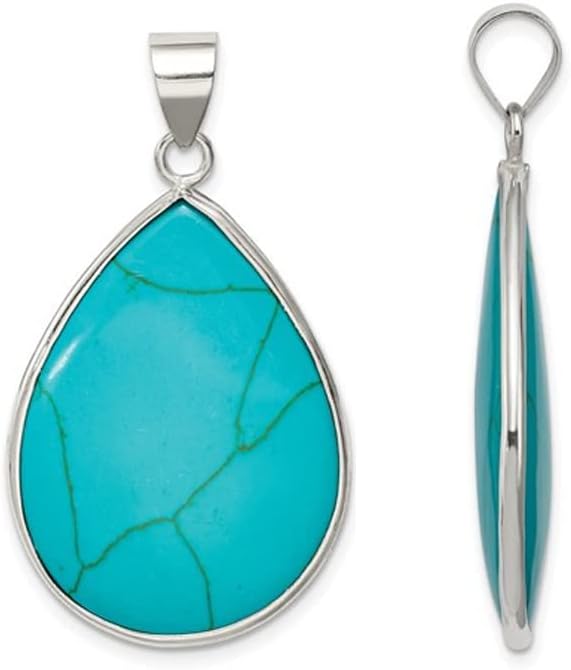 Turquoise Teardrop Pendant Necklace in Sterling Silver with Chain - Image 2