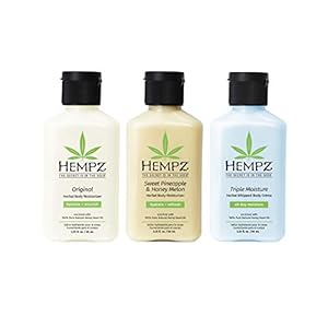 Hempz Original, Sweet Pineapple & Honey Melon, and Triple Moisture Travel Size Moisturizers, Pure, Natural & Herbal Hemp Seed Lotion for Dryness, 2.25oz, 3-Pack Bundle