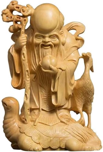 木彫りの仏像 開運招福七福神 福禄寿【縁起物】美術品 (高さ10cm×巾7cm)◆彫刻仏像(Color:大叶ツゲ)