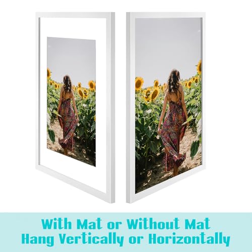 Image of Frametory, 16X24 Picture Frame Display 12X18 with Mat or Without Mat, Horizontal or Vertical Wall Poster Frame with High Definition Glass, Wide Molding, Perfect for Home Decorate (White, 6 Pack)