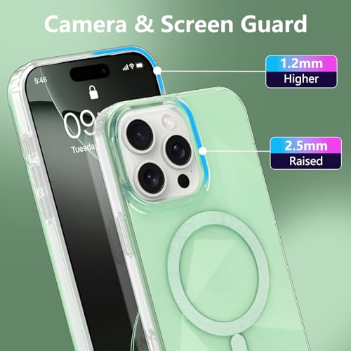 Image of Magnetic Case for iPhone 16 Pro Max [Compatible with Magsafe] [Anti-Yellowing] [1 Screen Protector] Shockproof Slim Iridescent Sparkly Case for iPhone 16 Pro Max 6.9 inch 2024, Green