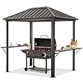 ABCCANOPY Grill Hardtop Gazebo 6x8 - Outdoor Metal Hard Top Gazebo, Permanent Galvanized Steel BBQ Gazebo Aluminum Framed Pavilion with Shelves for Patio Backyard Lawn Garden (Single Roof, Dark Brown)