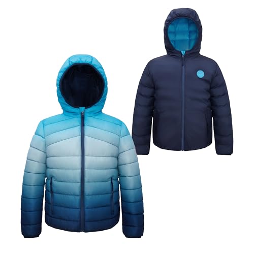 Image of Rokka&Rolla Boys' Reversible Lightweight Water-Resistant Puffer Jacket | Lightweight Breathable Reversible Puffer Makes A Hooded Winter Coat For Boys To Wear During Cold Weather Activity