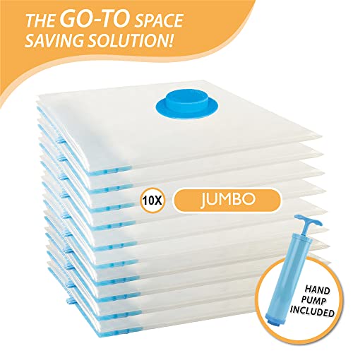 Cozy Essential 10 Jumbo Vacuum Storage Bags, Space Saver Bags Compression Storage Bags for Comforters and Blankets, Pillow, Bedding, Vacuum Sealer Bags for Clothes Storage