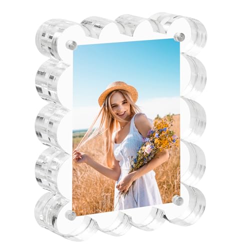 ECOSEAO Acrylic Picture Frame Fit for 2.1x3.4 inch Clear Picture Frames Freestanding Double Sided Magnetic Acrylic Lucite Frameless Transparent Frame Gift for Desktop Display (1 2.1X3.4)