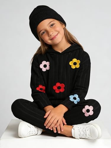 Image of Toddler Kid Girls Clothes Ribbed Color Block Long Sleeve Hoodie Sweatsuit Set Fall Outfits