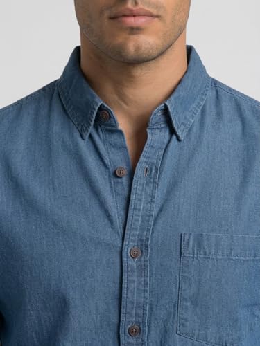 Image of Amazon Brand - INKAST Men Washed Cotton Twill Denim Casual Button Down Shirt | Full Sleeves | Regular Fit | Stylish Summer - Everyday Wear