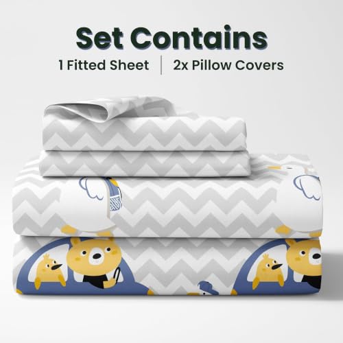 Image of LORETO - A QUALITY LINEN BRAND 186 TC 100% Pure Cotton Double /Queen Fitted Bedsheet with 2 Pillow Covers for 78 x 60 Inch Mattress, All-Around Elastic, 8 Inch Deep Pocket, Car Ride