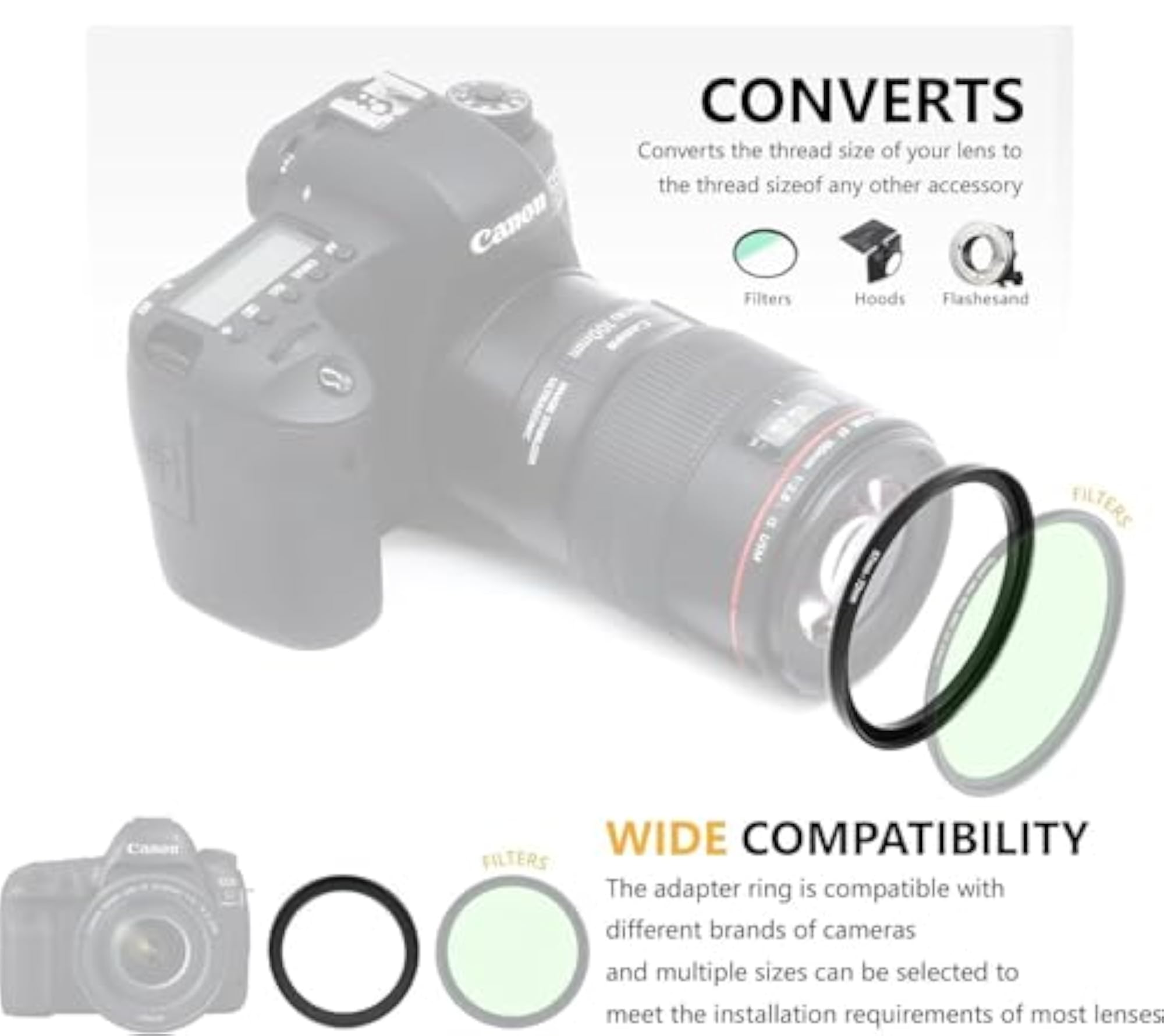 55mm to 52mm Step-up Adapter Rings for Camera Lenses