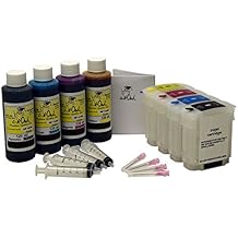 InkOwl Refillable Cartridge Replacement for HP 82 Black and Color, DesignJet 510 Includes 4x120ml USA-Made Ink