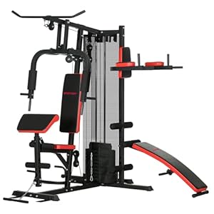 SPORTNOW Multi Gym Workout Station with 65kg Weight Stack, Sit Up Bench, Push Up Stand, Dip Station, Adjustable, Full Body Strength Training for Home Gym