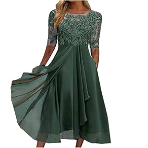 Kleider hochzeitsgäste, Abendkleider Damen Sommerkleid Lang Kleid Elegant Chiffon Spitze Swing Cocktailkleid Lässig Festliche Kleider Für Frauen Hochzeitsgast Brautjungfernkleider Partykleid, 03 Grün, M