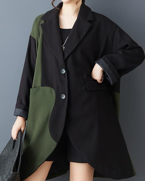 ellazhu Women's Coats Classic Oversized Jacket Lapel Button Down Irregualr Hem Long Sleeve GZ615 - Image 3