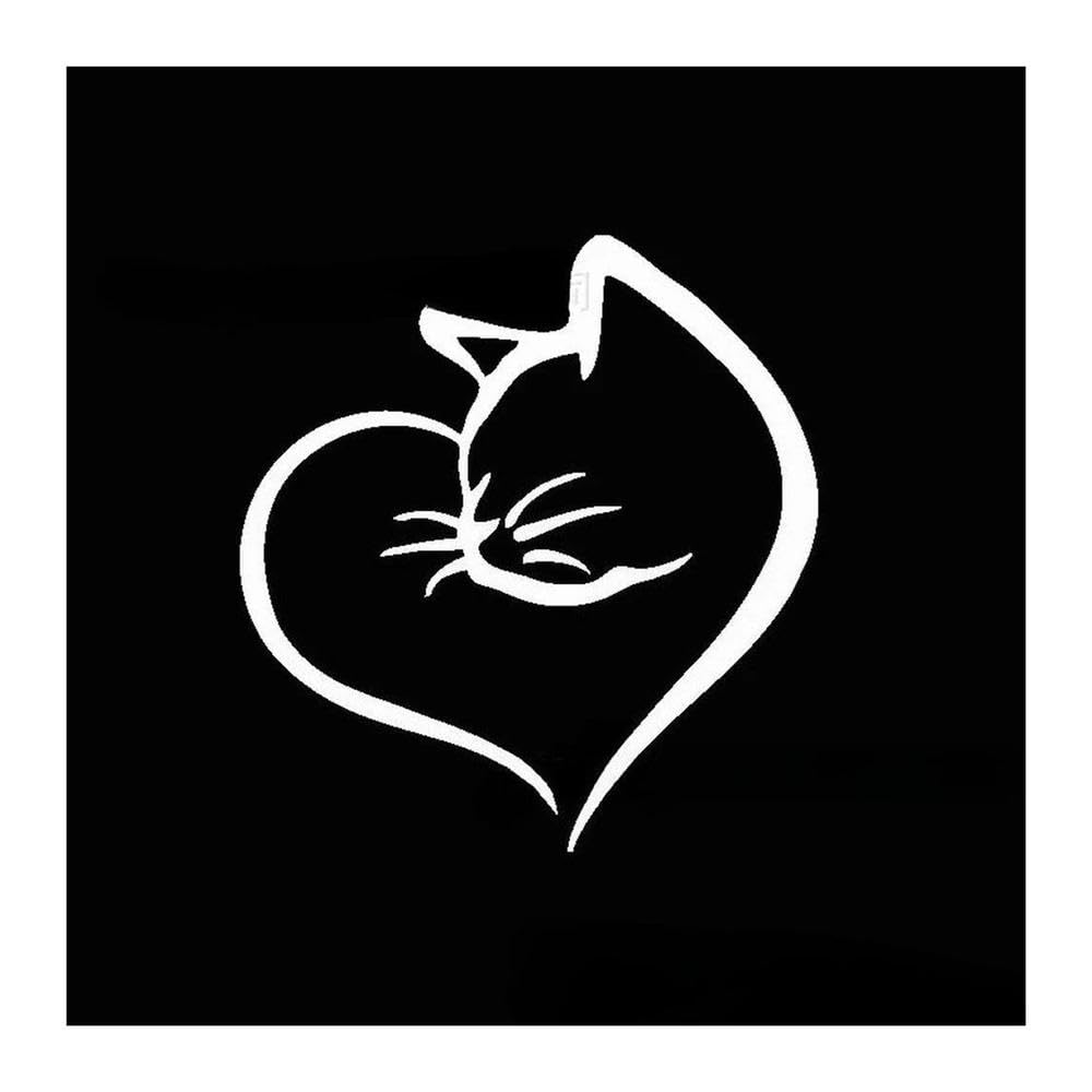 Waterproof Cat Heart Car Sticker PVC Auto Decor for Rear Windshield(White)
