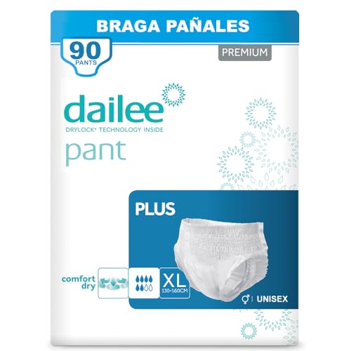 Dailee Pants Plus XL - 90x Pañales Adultos Maxima Absorcion - Braga Pañal Adulto para Ancianos, Hombres y Mujeres - 90 Bragas Incontinencia Mujer y Hombre