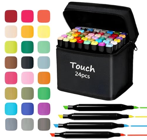 Estojo 24 Canetinhas Profissionais Permanentes Dupla Artístico Colorir Desenhar Escola