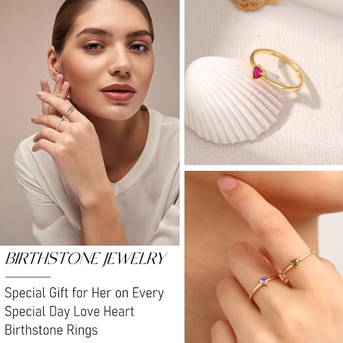 Stocking Stuffers for Teens, Birthstone Rings for Women Birthday Gifts for Teen Dainty 14K Gold Plated Rings 1-12 Months Birthstone Rings Size 5-10# Anniversary Christmas Gifts Wedding Promise Jewelry4