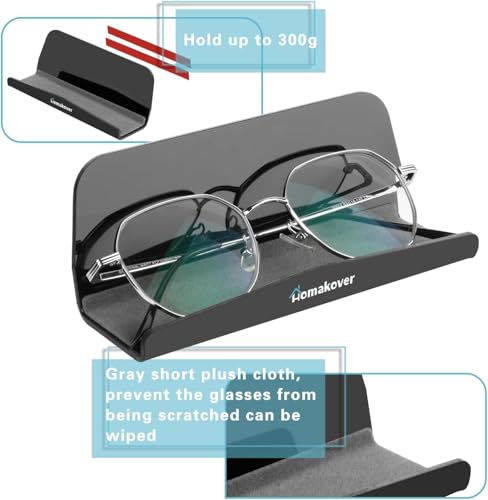 Image of AAcrylic Home Office Wall-Mounted Reading Glasses Holder, Sunglasses Glasses Wall Shelves, Eyeglasses Display Rack, Glasses Organizer with Adhesive Tape for Bedroom, Living Room, Entryway (Black)