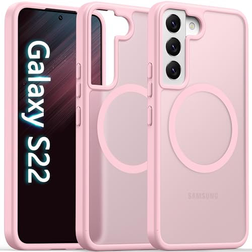 Image of Oterkin Magnetic for Samsung Galaxy S22 Case Matte, S22 Phone Case Compatible with MagSafe Frosted Translucent Shockproof Anti-Scratch Slim Fit Case Military Grade Protection (Light Pink)