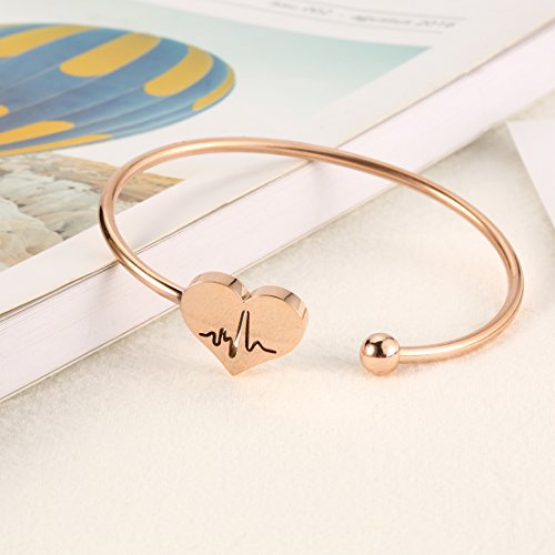 Reebooor Nurse Bracelet,Heart Beat Bracelet, Stethoscope  Necklace,Nursery Graduation Gift, Nurse Doctor Gifts (Bangle Rose Gold) #TOP2