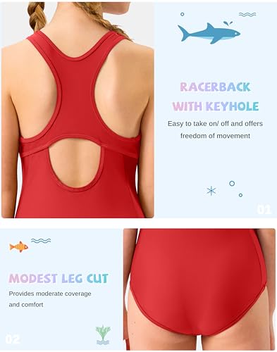 Image of G Gradual Girl's One Piece Swimsuits Racerback Kids Bathing Suit | for Girls 7-16Y, Fully lined for no see-through, Wider straps, UPF 50+, Modest coverage, Swimwear for Swim Team, Beach, Pool