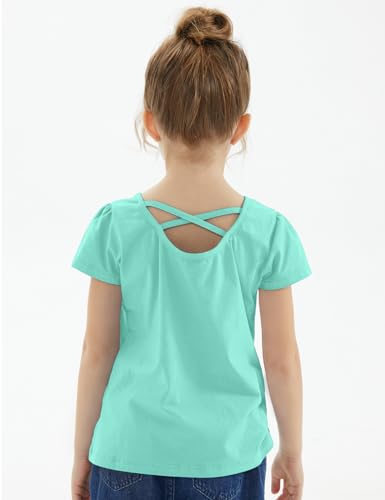 Image of Noomelfish Girls Criss Cross Back T-Shirts Short Puff Sleeve Tee Tops (5-12 Years)