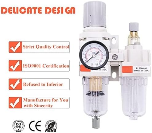 Control Pneumatics Compressed Air Filter Regulator Lubricator Combo Water Oil Trap Separator(3/8""), White