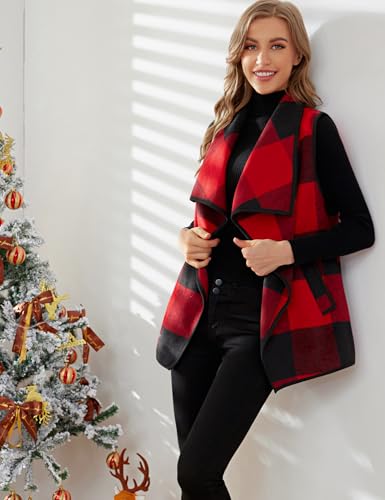 Image of YACUN Women Plaid Vest Lapel Open Front Sleeveless Cardigan