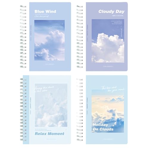Carnet A5 à spirale avec motif dessin animé mignon et design Cloud Holiday lot de 4