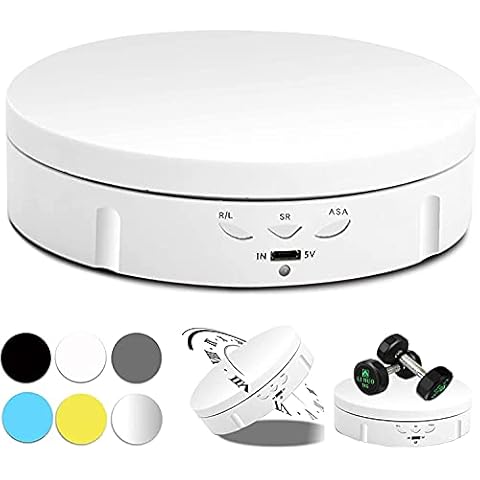 BENBOR Electric Rotating Turntable Display Stand, 90/180/360 Degree Adjustable Rotating Display Stand with background board, Photography Display Stand for Products and Jewelry-22 lb Load Dia 5.7inch Cover