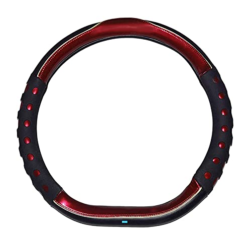 Image of NIKAVI Fashion Steering Wheel Cover - Red Color | Size - Medium | Diameter 38 cm | D-Type | Car Steering Wheel Protector, Anti-Slip, Stylish Leather Finish Grip Cover for Flat Bottom Wheels