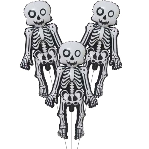 SHILUNIDP Skeleton Man Balloon Halloween Balloons Skeleton Man Foil Balloons for Skull Themed Party Birthday Party Supplies Decorations Halloween Party Decorations Ballons Party Sets-3PCS