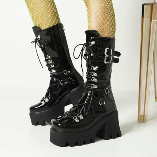 Image of Ulalaza Women Mary Jane Dress Pumps Lolita Shoes Cute Platform Gothic Double Ankle Strap Round Toe Chunky Heel Uniform Pumps Shoes Perfect for School Party Business Work Dance Date Night Club