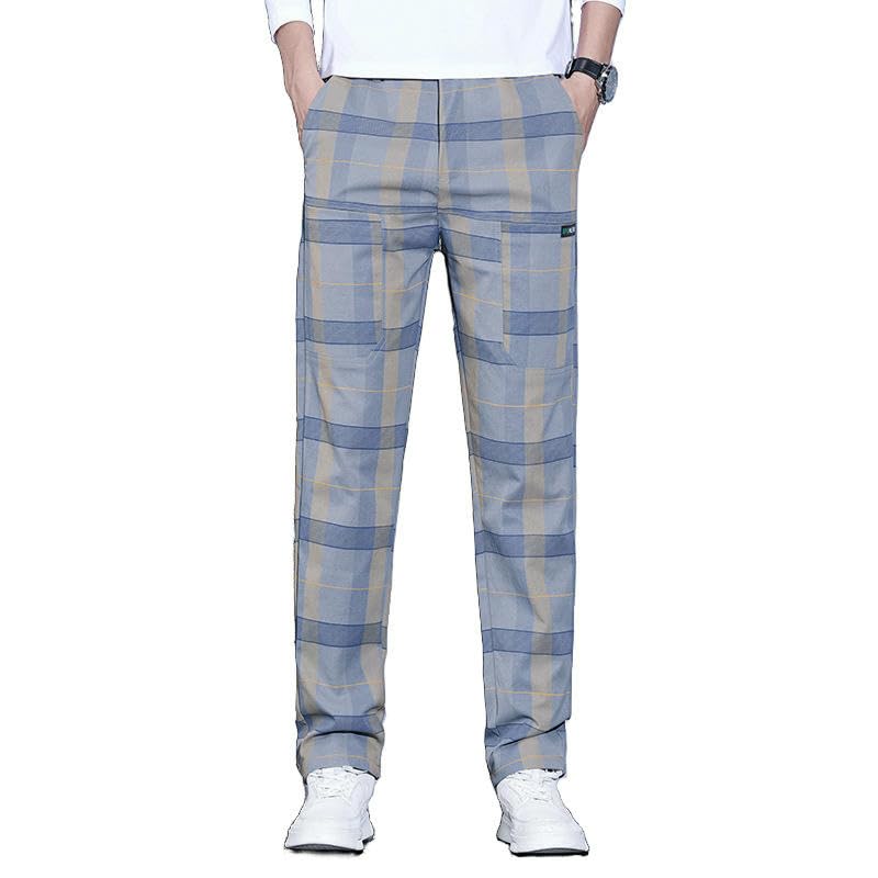 Men's Autumn Plaid Versatile Elastic Height-Increasing Straight Casual Pants4
