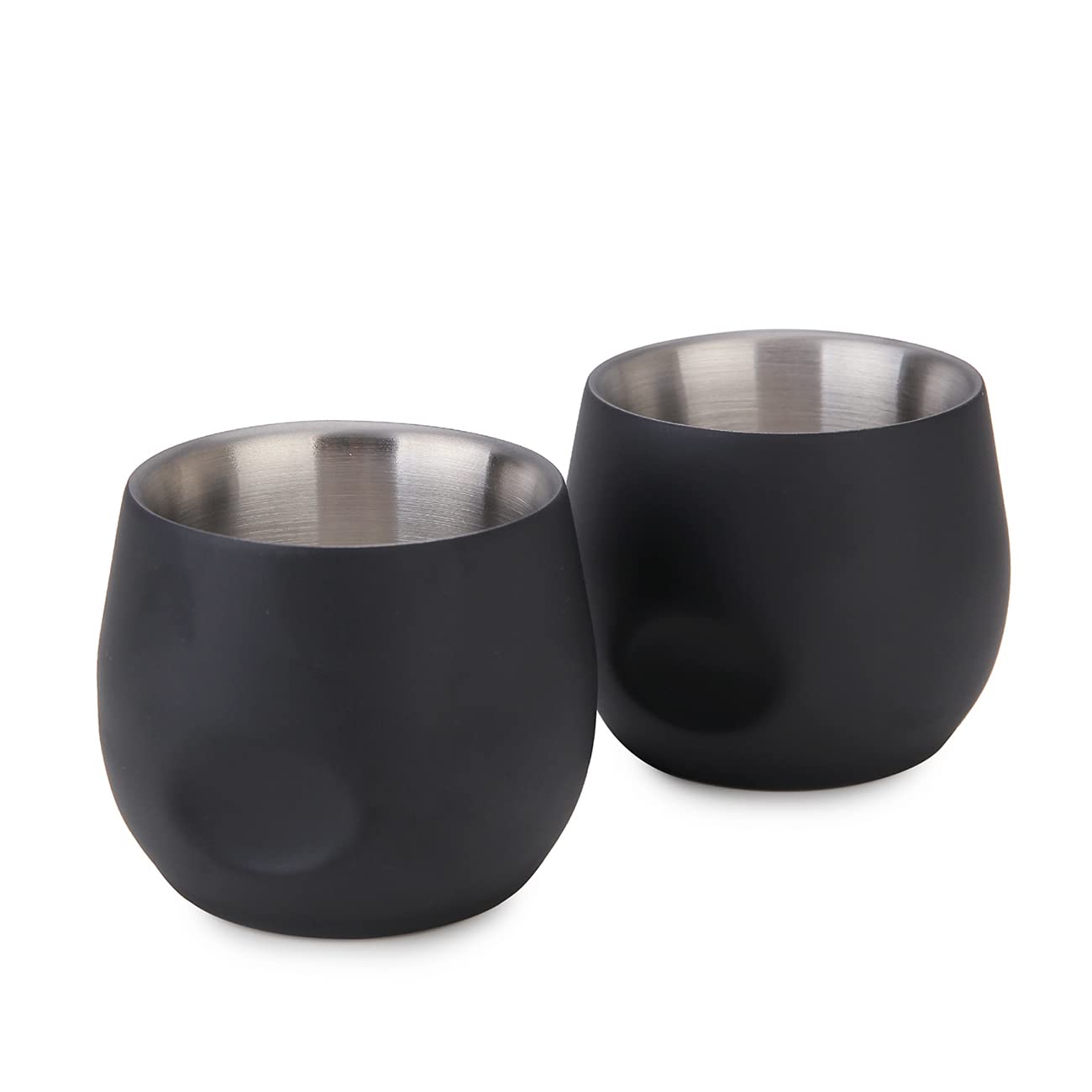 Chase Chic Coffee Cup, 6oz Stainless Steel Double Wall Insulated Espresso Cups 2 Pcs Set, Unbreakable Stemless Tumbler Cup for Outdoor/Picnic/Party, Black