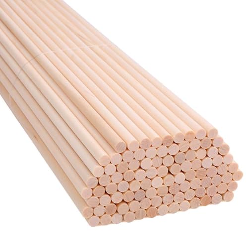 H&S Holzstab Rundholz - 100 Stück - 15cm x 4mm Bastel Holzstäbchen - Lang, Rund und Unbehandelt - Ultra glatte Holzstäbe zum Basteln oder als Holzdübel