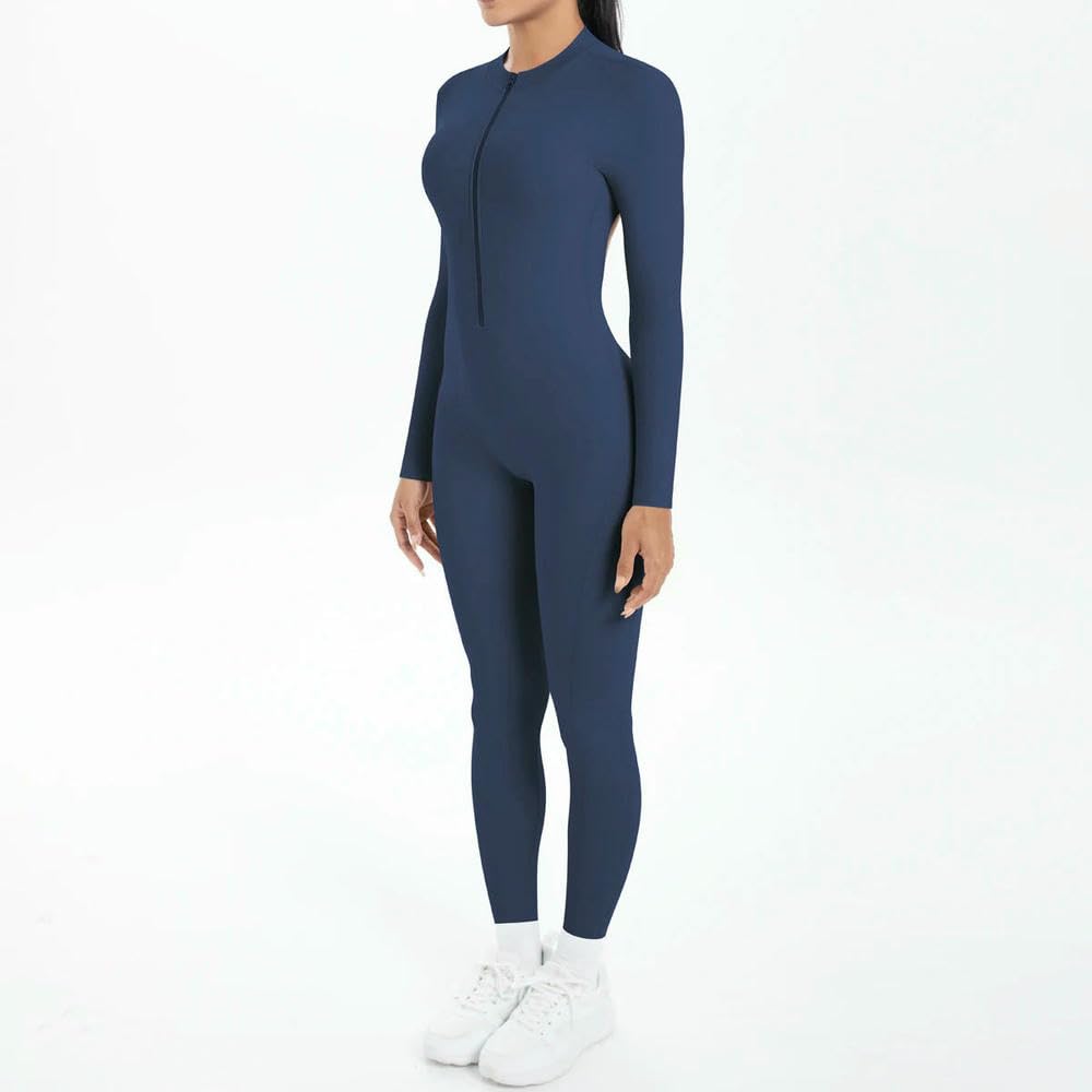 GLDFW - Body sólido para mujer, sin espalda, manga larga, cremallera, para yoga, entrenamiento, deportes, fitness, conjunto de ropa