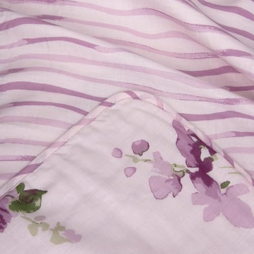 Image of HUESLAND 100% Cotton Reversible Dohar Double Bed Cotton | Soft Cambric Weave, Lightweight AC Blanket Double Bed for Summer & All Weather Use | 86 x 94 inches, Floral Fusion - Purple & Green