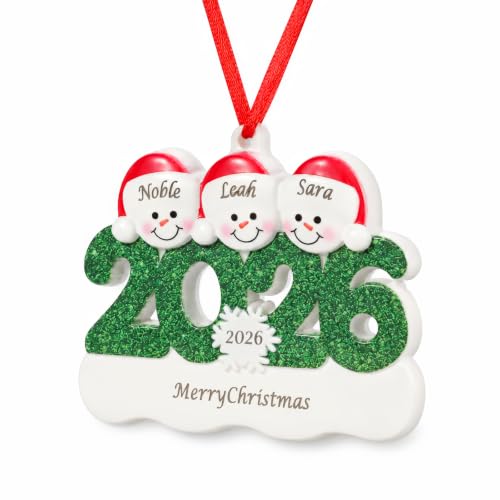 Personalisierter Weihnachtsanhänger 2026 Weihnachtsbaum Ornamente mit 2-6 Namen Datum Text Familien Schneemann Anhänger aus Resin Weihnachtsdeko Outdoor