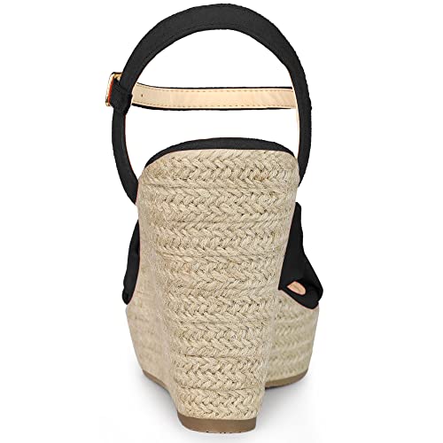 Allegra K Women's Platform Slingback Espadrille Black Wedge Heel Sandals 6 M US