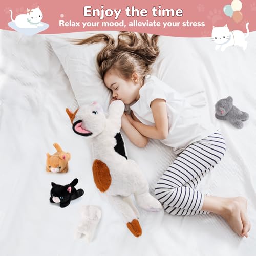 Image of 5 Pieces Cat Stuffed Animals with Babies Inside Belly - 1 Mommy Stuffed Cat with 4 Kittens - Stuffed Kitty Plush Toys for Kids Age 3-8, Gifts Ideal for Christmas, Valentine's, Birthday