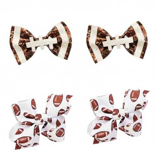 ShumKwin 4PCS Football Hair Clips for Women Girl, Glitter Football Hair Clips Accessories Sports Themed Football Bow for Super Bowl Party Game Day Decoration Gifts for American Football Fans Lover