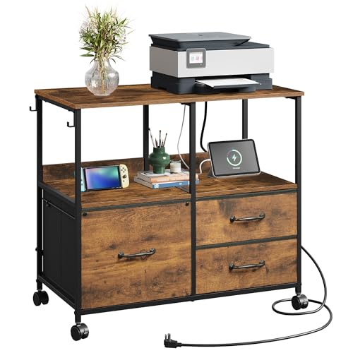 DEVAISE Lateral File Cabinet Rolling Printer Stand with 2 Open Storage Shelf，3 Drawer Storage...