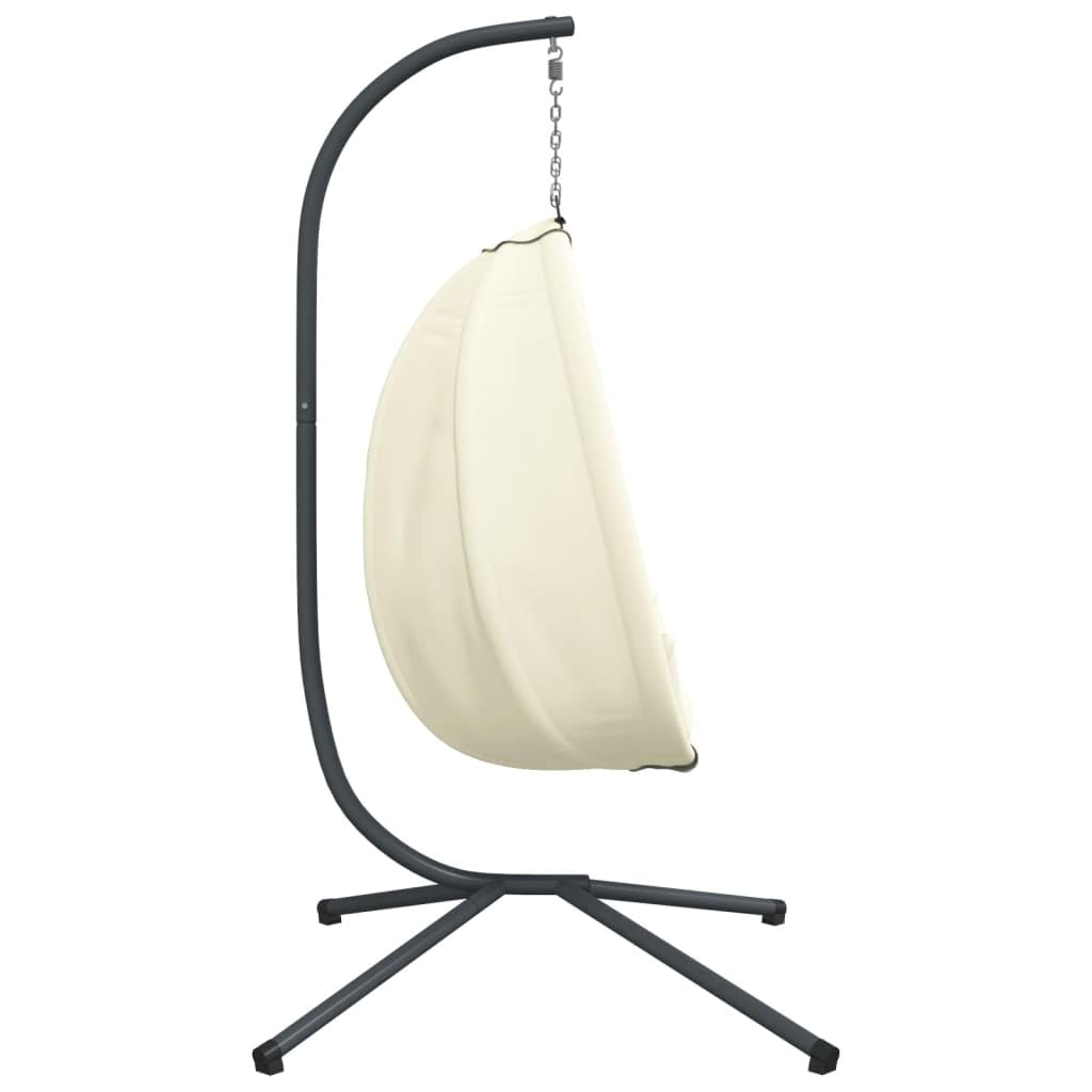 Silla colgante con diseño de huevo con soporte, tela beige y acero, silla colgante para salón, balcón, columpio exterior o interior, sillón para adultos
